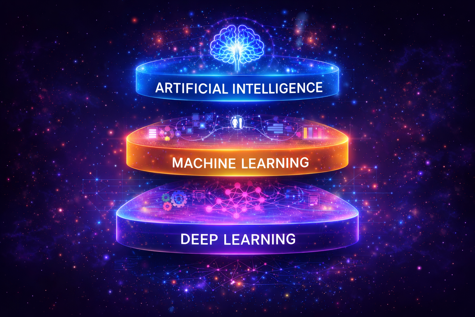 Featured illustration for AI vs Machine Learning vs Deep Learning article